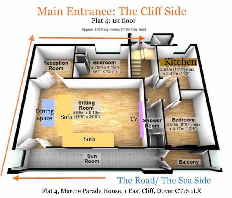 Flat 4 Marine Parade House, 1 East Cliff- Next To Dover Port, White Cliffs, Beach, Castle Extérieur photo